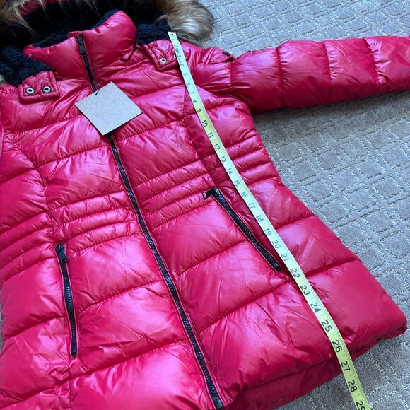 Steve Madden Faux-Fur-Trim Hooded Shine Puffer Coat Women's S Red Après Ski NWT - Picture 8 of 11